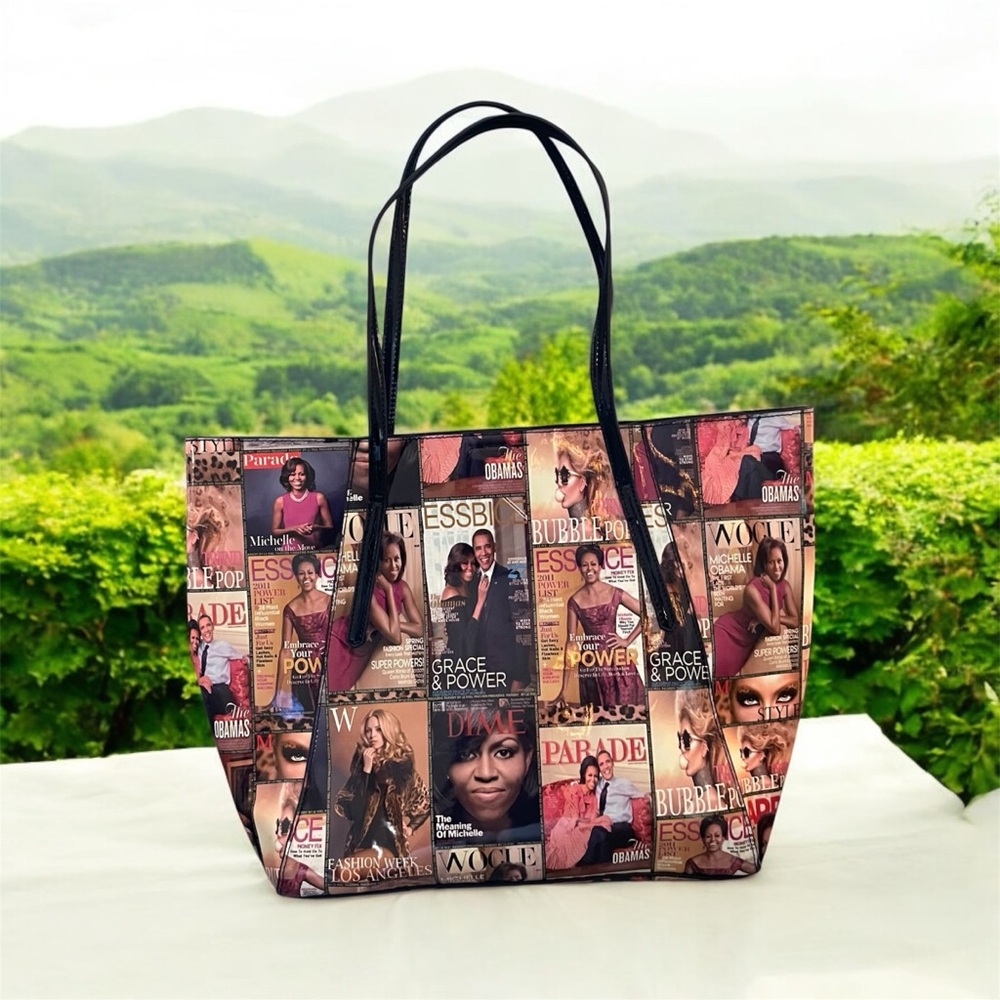 Stylish Michelle Obama Magazine Print Tote Bag Vinyl Vegan